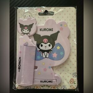 Kuromi hand mirror and tiny comb Purple